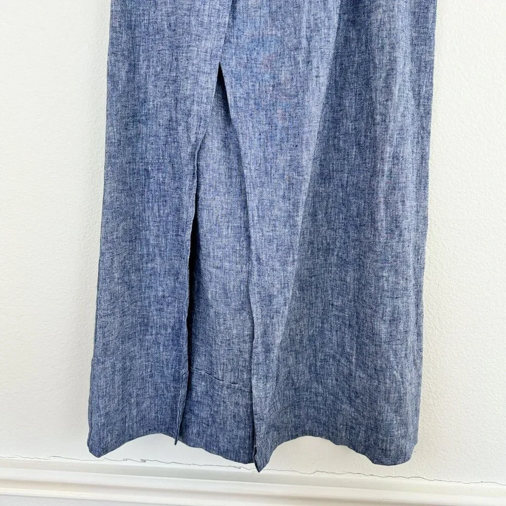 Express Skirt Size S Maxi Chambray Linen Skirt Blue Front Slit‎ Elastic Pull On - Picture 3 of 10